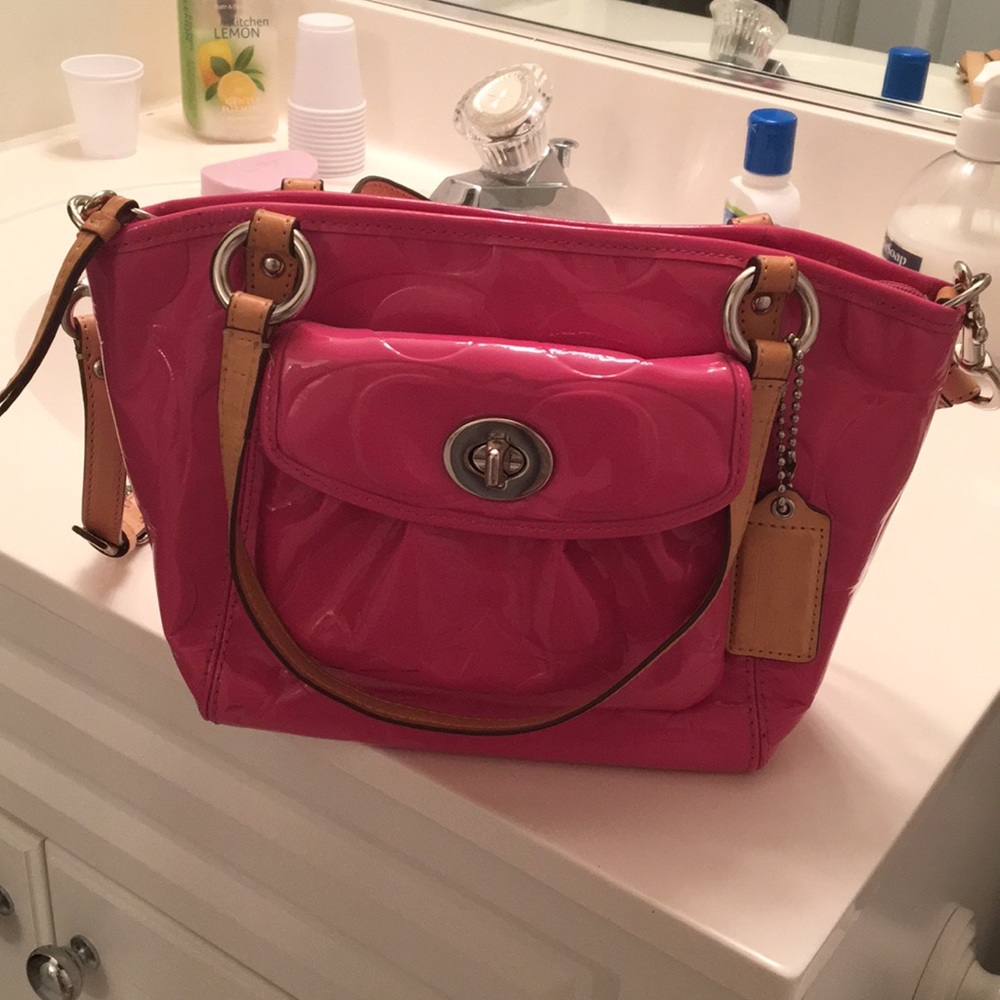 Pink Coach Handbag with Crossbody Strap